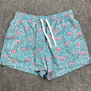 Chubbies Swim Trunks Mens Medium Blue Pink Flamingo Print Pockets Lined